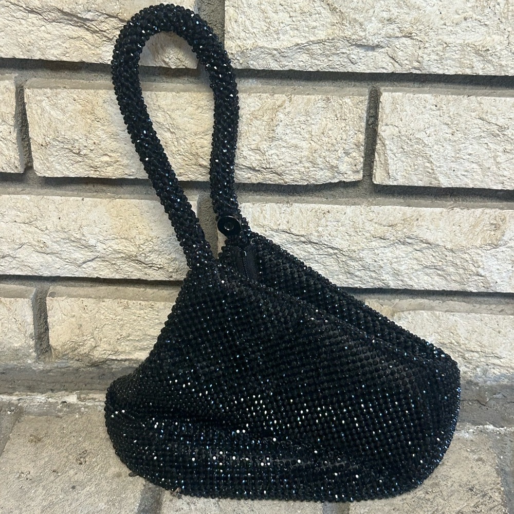 Jessica McClintock Black Beaded Wristlet Clutch